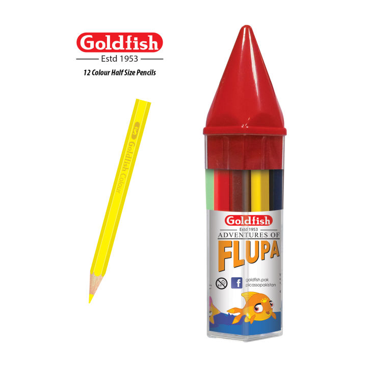 Goldfish Flupa 12 Colour Half Size HEX Plastic Jar Pencils (01 Pack)