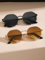 2025 Trendy Metal Frame Octagon Style Sun Glasses For Girls - Retro Polygon Gradient Mirror Sunscreen Sunglasses For Women. 