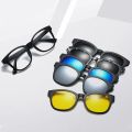 6 In 1 Spectacle Frame Men Women With 5 PCS Clip On Polarized Sunglasses Magnetic Glasses Male Computer Optical 2201. 