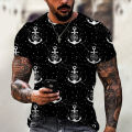 2022 Men's Summer Personality Youth World Map 3D Printing Ocean Anchor O Neck Short Sleeve T-Shirt. 