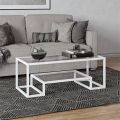Geometric-Inspired Glass Coffee Table - Wide Rectangular Double Rec Center Table in White - Elegant Wooden Cocktail Table for Your Living Room. 