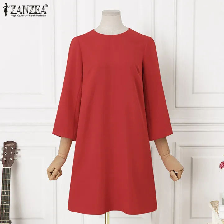 ZANZEA%20Women%20Formal%20Office%20Full%20Sleeve%20O-Neck%20Solid%20Dress%20Elegant%20Commute%20A-Line%20Dresses%20#11%20-%20Image%206