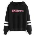 Black pink pullover fleece hoodie for women. 