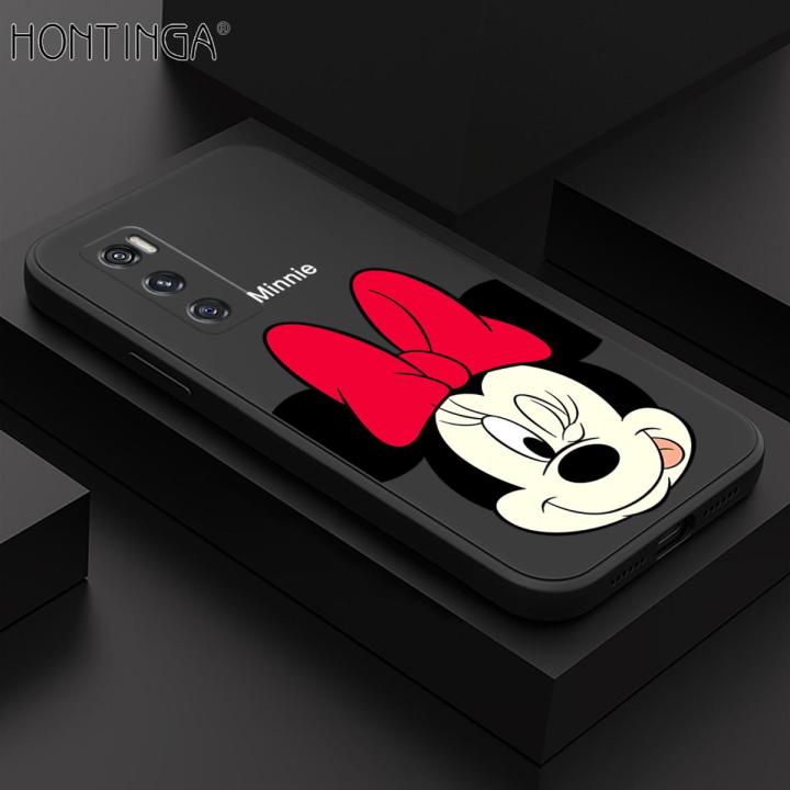 Hontinga for Vivo V20 SE Case Cartoon Minnie Phone Case Original Soft Square Liquid Silicone Cases Full Cover Camera Shockproof Protection Case
