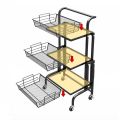 Techmanistan 3 Tier Parallel Folding Portable Kitchen Cart With Removable Basket, Multifunction Storage Rack Kitchen Organizer Metal Stand, 90°-180° Adjustable Angle Rolling Cart Rolling Shelf 3 Tier Trolley Stall Parallel Folding, Kitchen Storage Cart. 