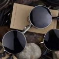 Retro Round Polarized Sunglasses Men Brand Designer Sun Glasses Vintage Women Alloy Metal Frame Black Lens Eyewear. 