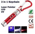 New 3-in-1 LED Laser Pointer Keychain with UV Light - Multicolor, Portable, Battery-Operated. 