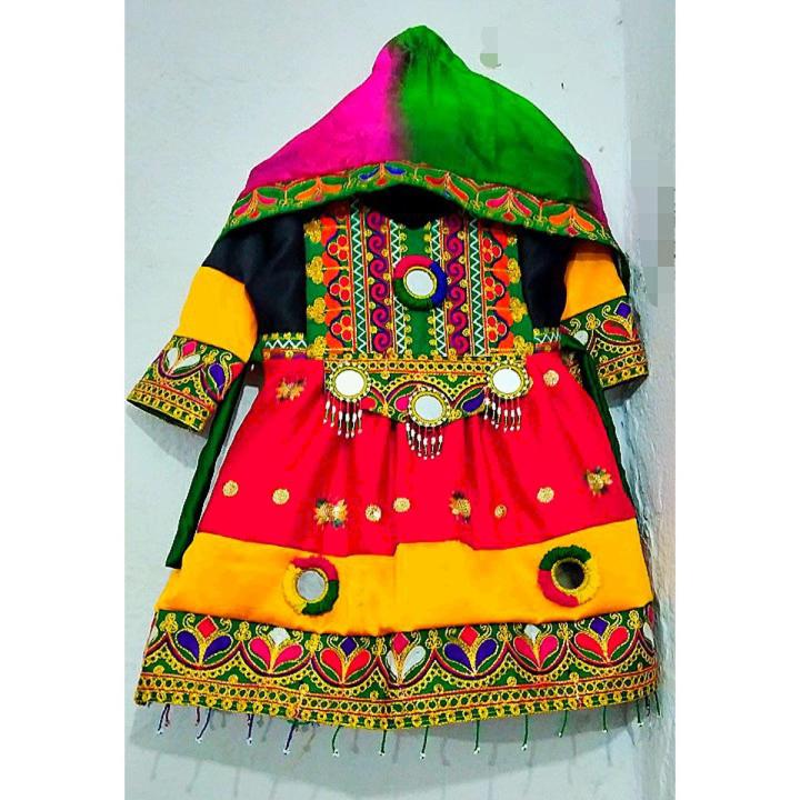 Afghani frock for kids- THREE PIEACE FULL DRESS Traditional Frock For GRILS CONTRAST