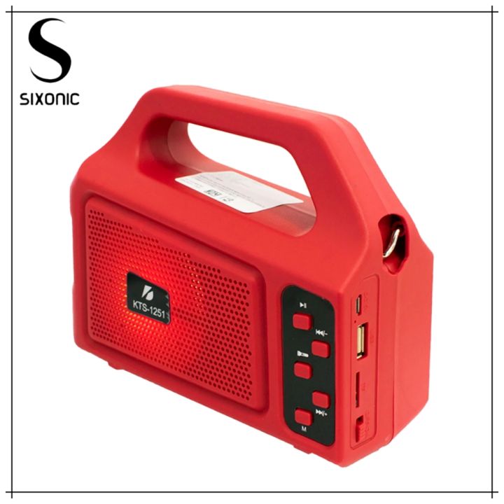 Sixonic 100% Original KTS 1251 Portable Solar Rechargeable Wireless Bluetooth Speaker With Flash LED Light FM Radio USB Memory Card Supported High Quality Sound Woofer Speaker