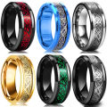 10 Colors 8mm Men's Stainless Steel Celtic Dragon Ring Inlay Red Green Black Carbon Fiber Ring Wedding Band Jewelry Size 6-13. 