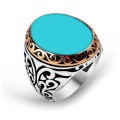 Men's Turkish Silver Fashion Accessory: Blue Feroza Stone Ring Timeless Beauty For men, for husband, for boyfriend, for brother, for Father, for boys. 