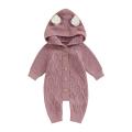 Baby Girls Knit Jumpsuit, Long Sleeve Rabbit Ears Hooded Button Closure Fall Romper for Toddlers. 