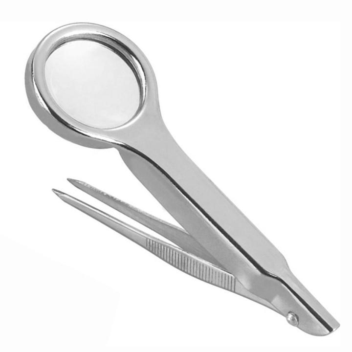 【FUN LIVE】 Portable Size Multifunctional 10X Magnifier Stainless Steel Magnifying Glass With Tweezer Handheld Repairing Loupe Tool