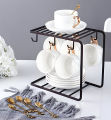 dining table stand - Iron Coffee Rack Organizer with 6 Hooks, Metal Drying Dish Rack, Cup Holder, and Plate Holder for Kitchen Cabinet, Stainless Steel Cup Stand. 