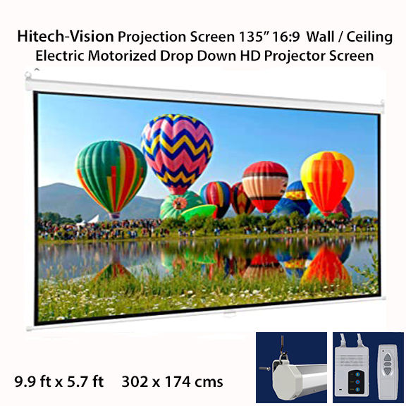 Hitech-Vision Electric Projector Screen - Matt White 135" 16:9  (9.9 ft x 5.7 ft)