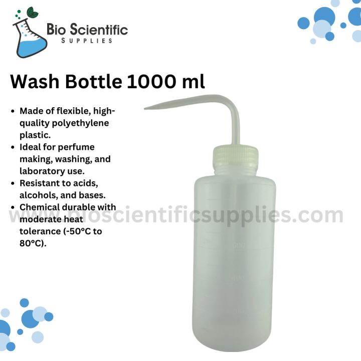 1000 ml Wash bottle, Safety Wash Bottle, Squeeze Bottle, Narrow Mouth, Plastic, and Economy Plastic Squeeze Bottle for Medical Lab or Laboratory use, 1000ml