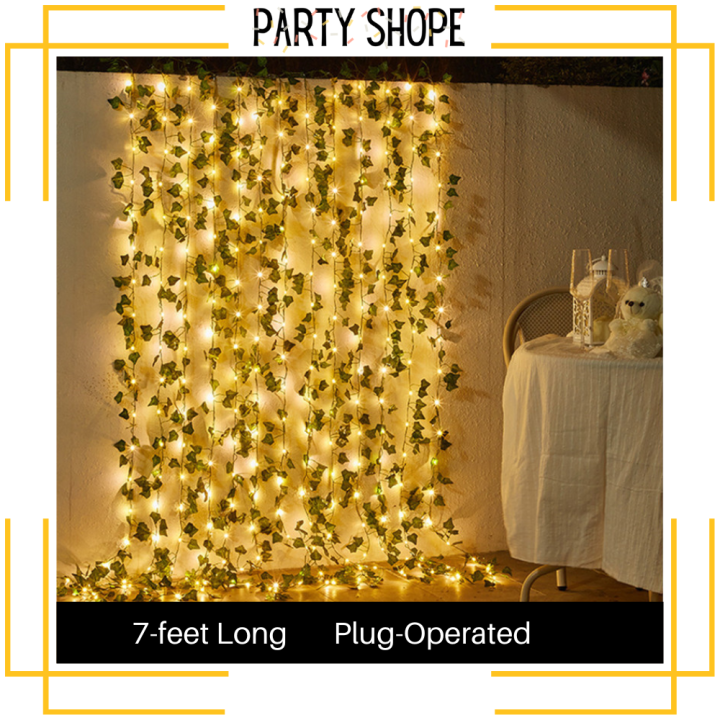 Premium Quality Plug Operated LED and Artificial Leaves "7"Feet Artificial Leaves Length Luminous Romantic and Aesthetic Look for Room and Party Decoration-Indoor and Outdoor-Main Door Balcony-Bedroom Vine Creepers
