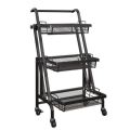 Techmanistan 3 Tier Parallel Folding Portable Kitchen Cart With Removable Basket, Multifunction Storage Rack Kitchen Organizer Metal Stand, 90°-180° Adjustable Angle Rolling Cart Rolling Shelf 3 Tier Trolley Stall Parallel Folding, Kitchen Storage Cart. 