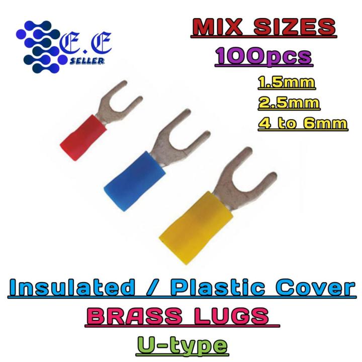 100pcs MIX SIZES Insulated lugs Brass, control thimbles, Ring Cable Lugs, Wire Terminals 1.5mm, 2.5mm nd 4mm to 6mm U-type
