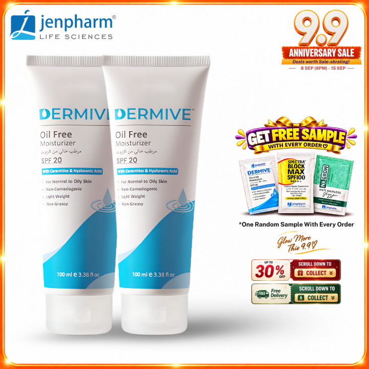 Jenpharm - Pack of 2 Dermive Oil Free Moisturizer - 100ml | For Men & Women
