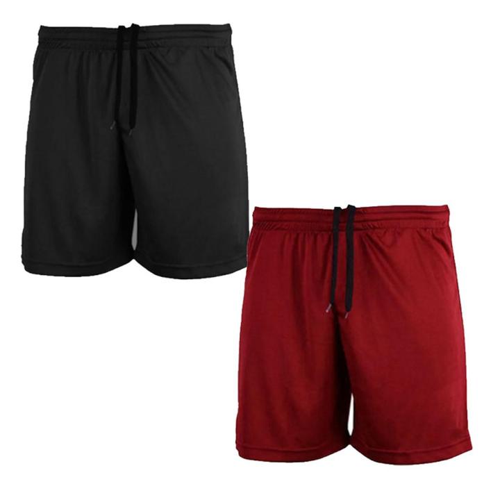 Pack of 2 Men s Performance Running Sports Shorts Gym Fitness Football Polyester Shorts Black Red Shorts