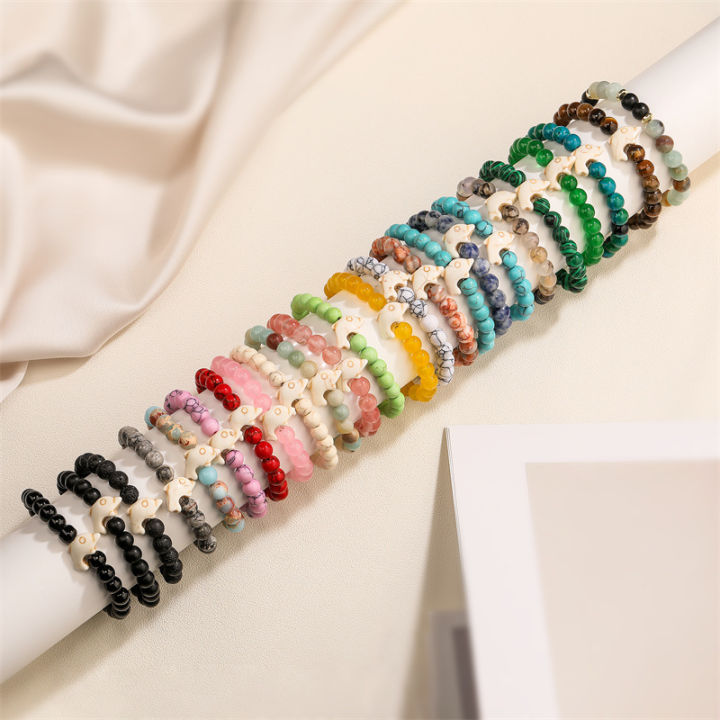 [ New ]TEMU Dolphin Turquoise Stretch Bracelet Men's Tigereye Agate Mixed Colorful Beads Bracelet  WIH