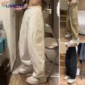 Baggy Pants Full Length Vintage Straight Wide Leg Solid Color Casual Trousers. 