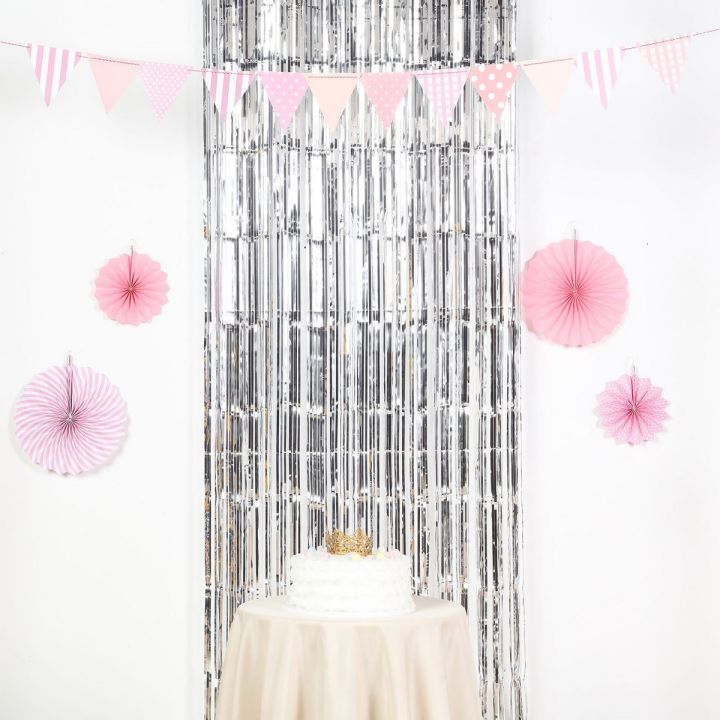 Silver Metallic Tinsel Foil Fringe Curtains 3.2ft x 6.5ft Backdrop Photo Booth Silver Metallic Foil Curtain for Birthday, Wedding, Bridal Shower, Baby Shower, Anniversary Party Decoration