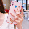 For Samsung Galaxy A20 Back Cover with Love Heart Chain Wrist Strap Fashion Bracelet Shiny Plating Bumper Protective Case Silicone Shockproof Mobile Phone Cases. 