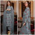 Floral Silk Dress with Organza Dupatta. 