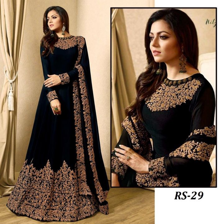 Black Chiffon Embroidered Dress for Women