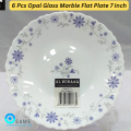 6 Pcs Opal Glass Marble Flat Plate 7 Inch- Desert Plates- In Different Prints. 