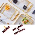 Set of 2 Acrylic Tray With Handles, Nordic Rectangular Storage Box Tray Home Kitchen Living Room Plastic Storage Tray Simple Cake Cup Tray, Rectangular Organizer, Golden, Metal Edge Acrylic Tray, Dinner Plate, Wind Fruit Snack Tray Nordic Style Restaurant. 