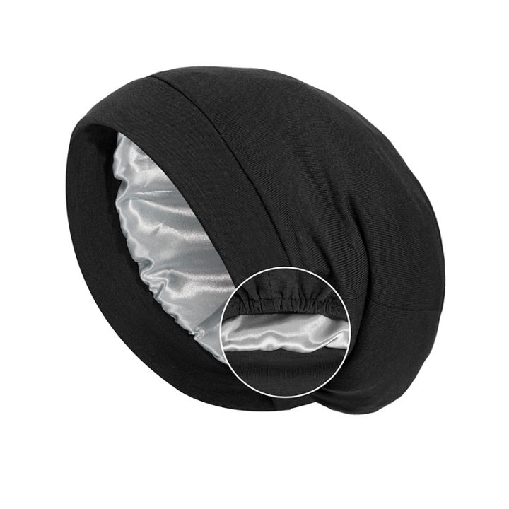 Satin Lined Bonnet Hat For Women Men Soft Adjustable Sleeping Hat Curly Hair Care Unisex Silk Night Hair Cap Muslim Turban HatNIUMAO