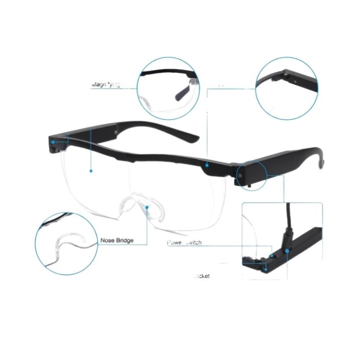 Lighted Magnifying Glass Set, 200% Magnifying Glasses with LED Light USB Rechargeable, Regular Magnifying Eyeglass, Hands Free for Close Work