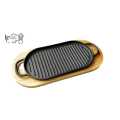 Cast Iron Steak Sizzler plate with handle - Non-stick Platter with Wood Underline - 30 cm x 16 cm Pan Hot Plate Sizzling Pan Steak Plate - KitchenCo. 