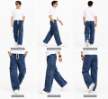 Blue Random Wash Cargo Baggy Jeans for Men. 