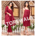 3Pcs Casual Bridal Trouser Shirt Gown Soft Fabric Satin Silk Nighty For Girls Nightdress For Romantic Couples Sexy Short Nighty Three Pieces Night Suit Regular Wear. 
