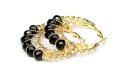 Round Hoop Earring with Black Beads And Stones - Golden. 