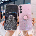 For Samsung A15 case Shiny Ring Glitter Soft Transparent Holder Stand Back Cover with ring Stars Moon Girls Cover For Samsung Galaxy A15 Back Cover Phone cases. 