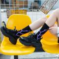 New Fashion Harajuku Women Socks Cotton Lightning Hip-hop Novelty Socks Couple Streetwear Black White Socks Blue High Quality. 