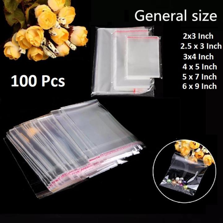100PCS Resealable Transparent Plastic Bags Bopp Poly Self Adhesive Seal Jewellery Making Bag multiple sizes