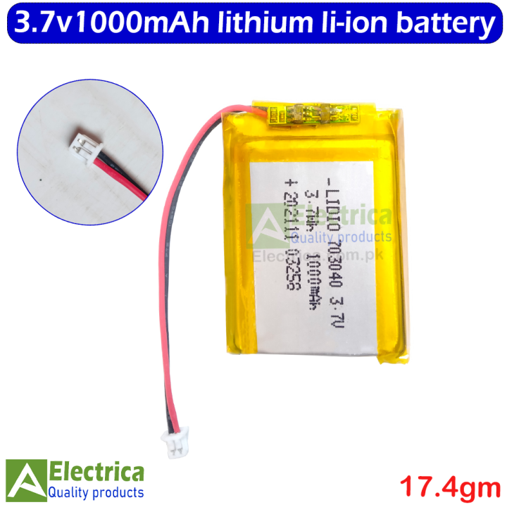 3.7V 1000mAh 40*30mm Lithium Ion Battery for Toys or Arduino Projects by Electrica