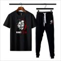 MONEY HEIST Printed Men's Clothing Summer Breathable T-Shirt and Black Trouser Gym wear and comfortable. 