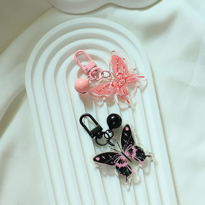 Acrylic Butterfly Key Chain Pendant With Bell Schoolbag Hanging Jewelry KELONG