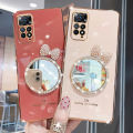 For Xiaomi Redmi Note 11 Pro Back Cover Bowknot Makeup Mirror Luxury 6D Plating Frame Shiny Cases Soft Silicone Square Protective Mobile Phone Case for Girls. 