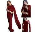 Ladies Sequence Embroidery Blouse with Petticoat and Pearls Attached Saree. 