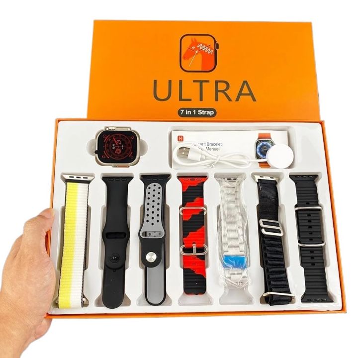 7 In 1, 8 in 1, 10 in 1 Ultra Smart Watch 2.1 Inch Full HD Screen Series 8 Wireless Charging 7 Straps Waterproof