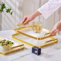 Set of 2 Acrylic Tray With Handles, Nordic Rectangular Storage Box Tray Home Kitchen Living Room Plastic Storage Tray Simple Cake Cup Tray, Rectangular Organizer, Golden, Metal Edge Acrylic Tray, Dinner Plate, Wind Fruit Snack Tray Nordic Style Restaurant. 