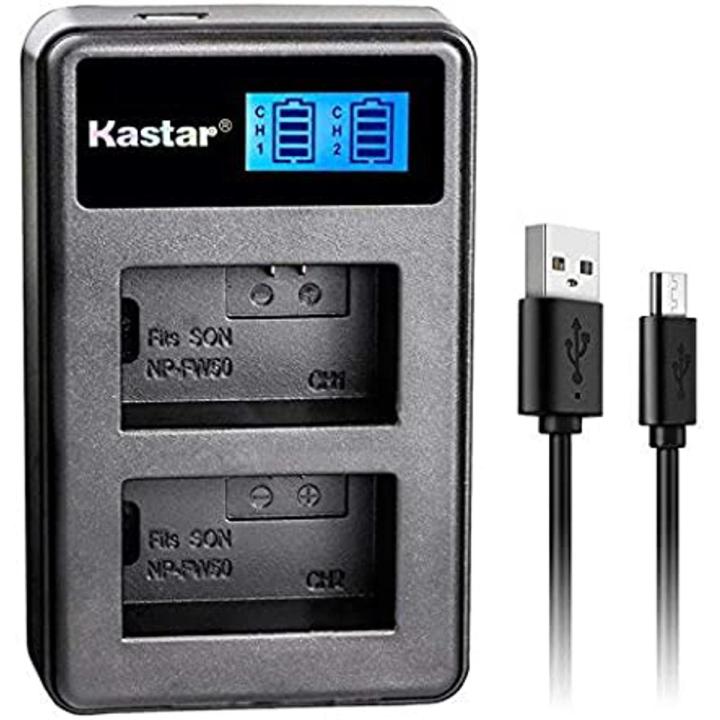 Kastar LCD Dual Charger for NP-FW50 and Sony Alpha 6300 Alpha 6500 ILCE-QX1 Alpha 7 7R 7R II 7S a7R a7S a7R II a5000 a5100 a6000 a6300 NEX-7 DSC-RX10 DSC-RX10 II III 7SM2 ILCE-7R 7S